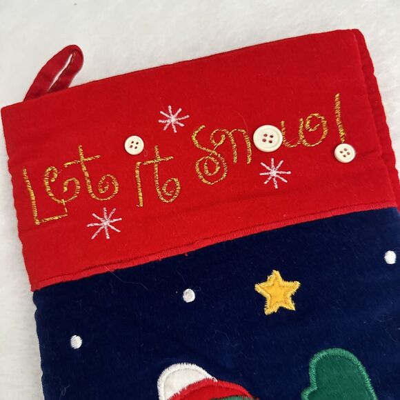 Let it Snow Snowman Velvet Embroidered Buttons Stocking Holiday Christmas Winter - Picture 2 of 12